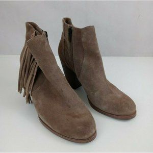 Vince Camuto Tan Suede Tassled Side Zip Wedge Ankle Booties Size 9 M